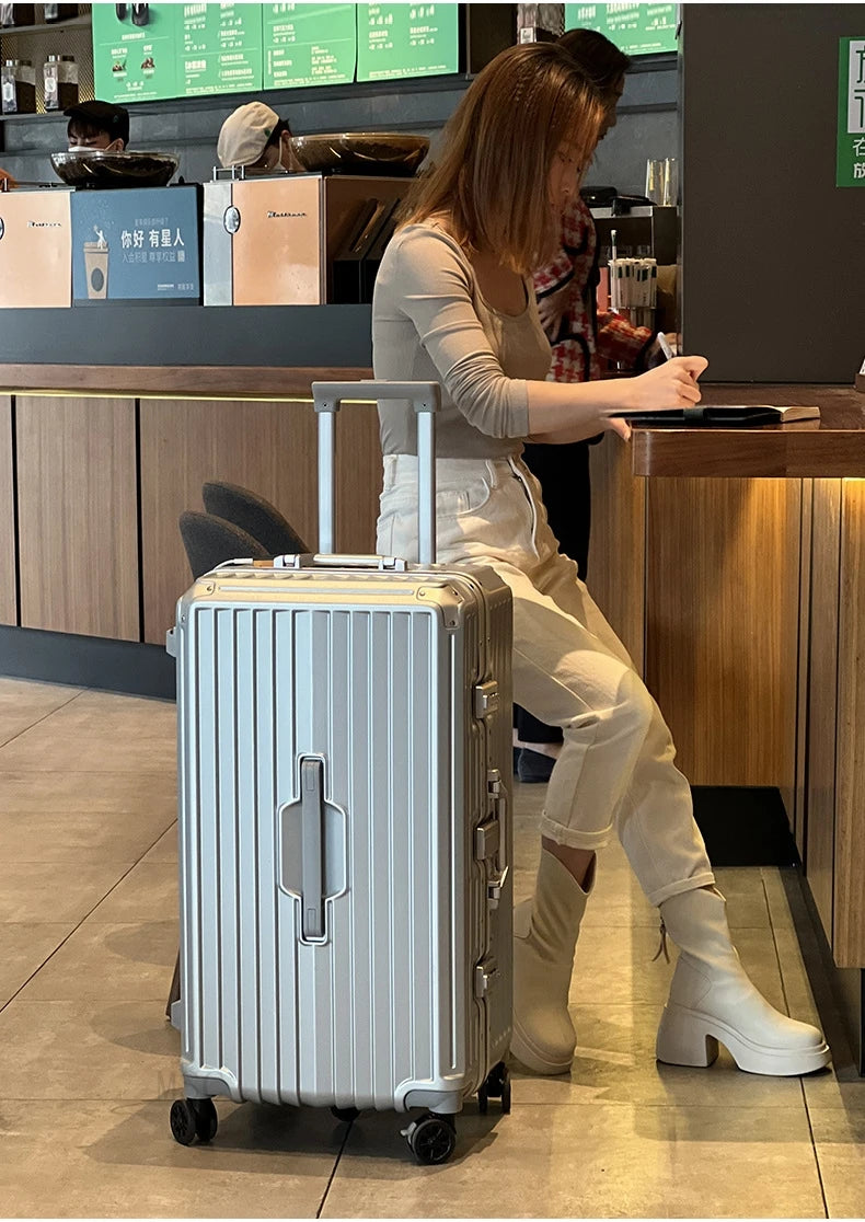 Five-wheeled Luggage 34 inch Thicken Aluminum Frame Suitcase USB Cup Holder Large Capacity TSA Lock Trolley Case Brake Wheel 24"