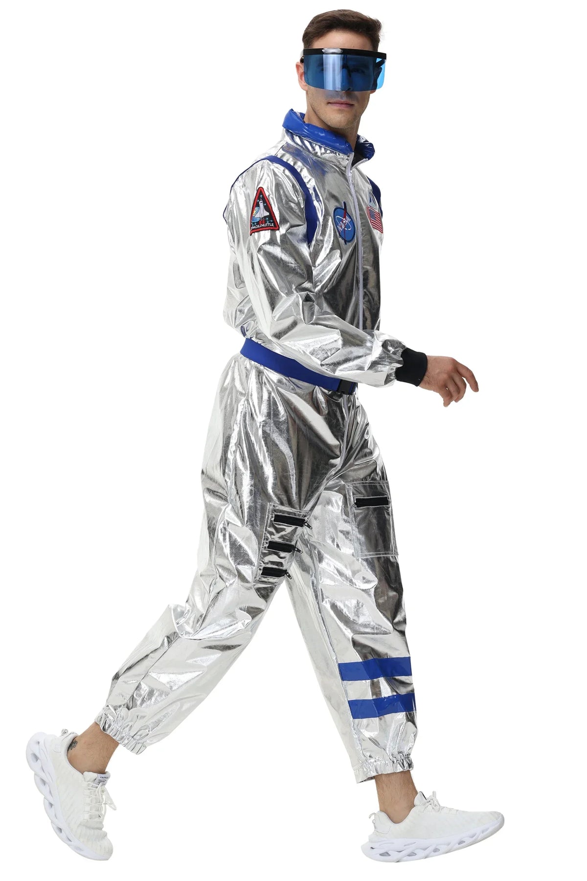 Adults Silver Astronaut Costume Space Suit Men Women Couple Jumpsuit Cosplay Halloween Carnival Party Dress Up