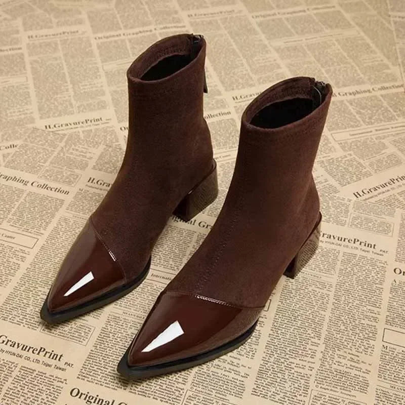 Ankle Boots Women Chunky Mid Heels Suede Shoes Woman Pointed Toe 2025 Trend Winter New Goth Walking Snow Chelsea Botas De Mujer