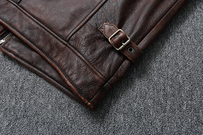 Vintage Red Brown Genuine Leather Jacket Men Soft Real Cowhide Black Winter Coat Biker Jackets Jaqueta Masculina De Couro