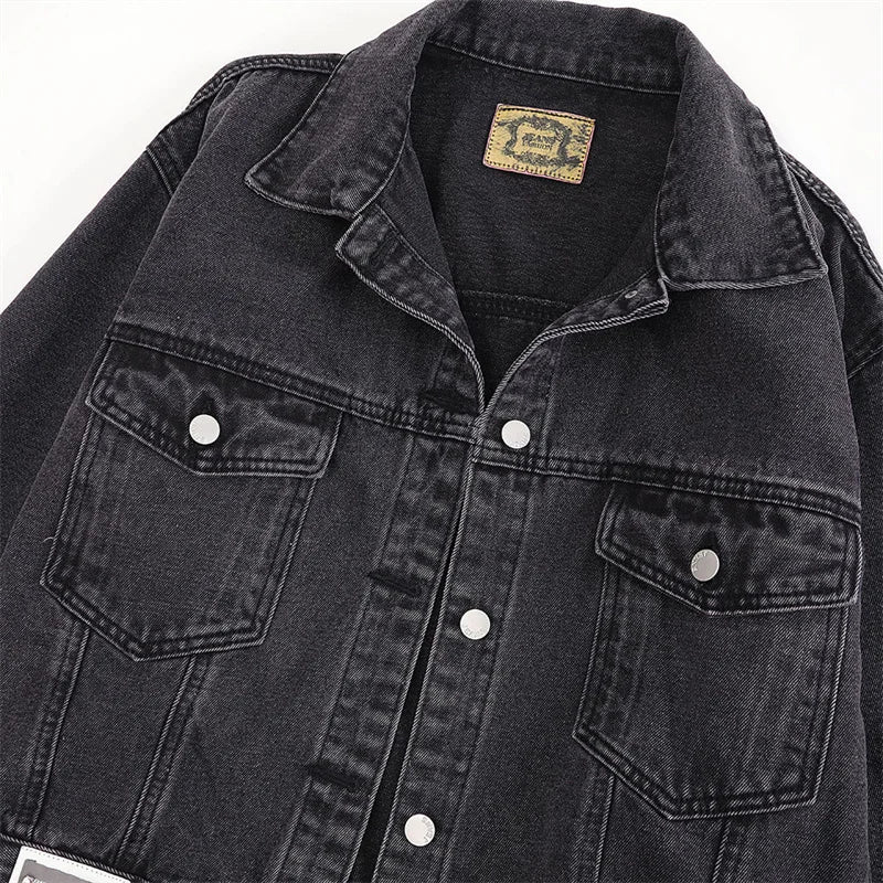 Fashion Women's Black Washed Denim Jackets Spring Autumn Vintage Jeans Coat Oversize Loose Outerwear Lady Casual Tops Overcoat