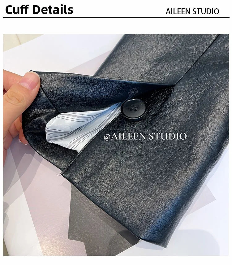 Black Leather Jacket Women's Autumn 2026 New Korean Loose High-End Feeling Personality Suiting PU Material Top Trendy