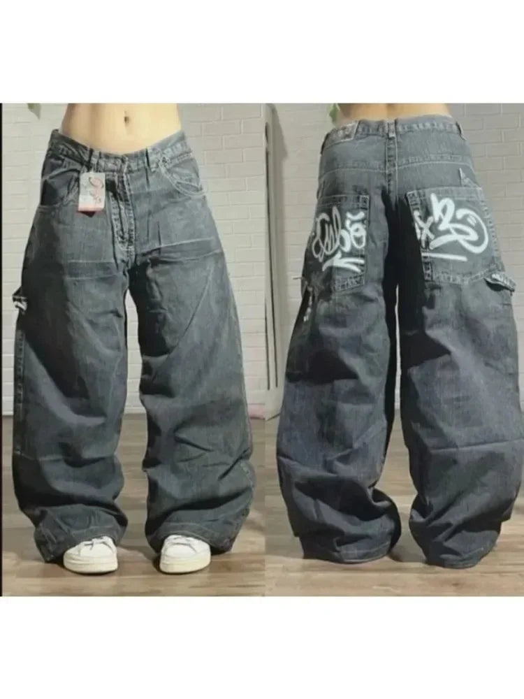 New Jeans Female Y2K American Harajuku Retro Washed Loose Jeans Street Fashion Casual Gothic High Waist Pants For Men and Women