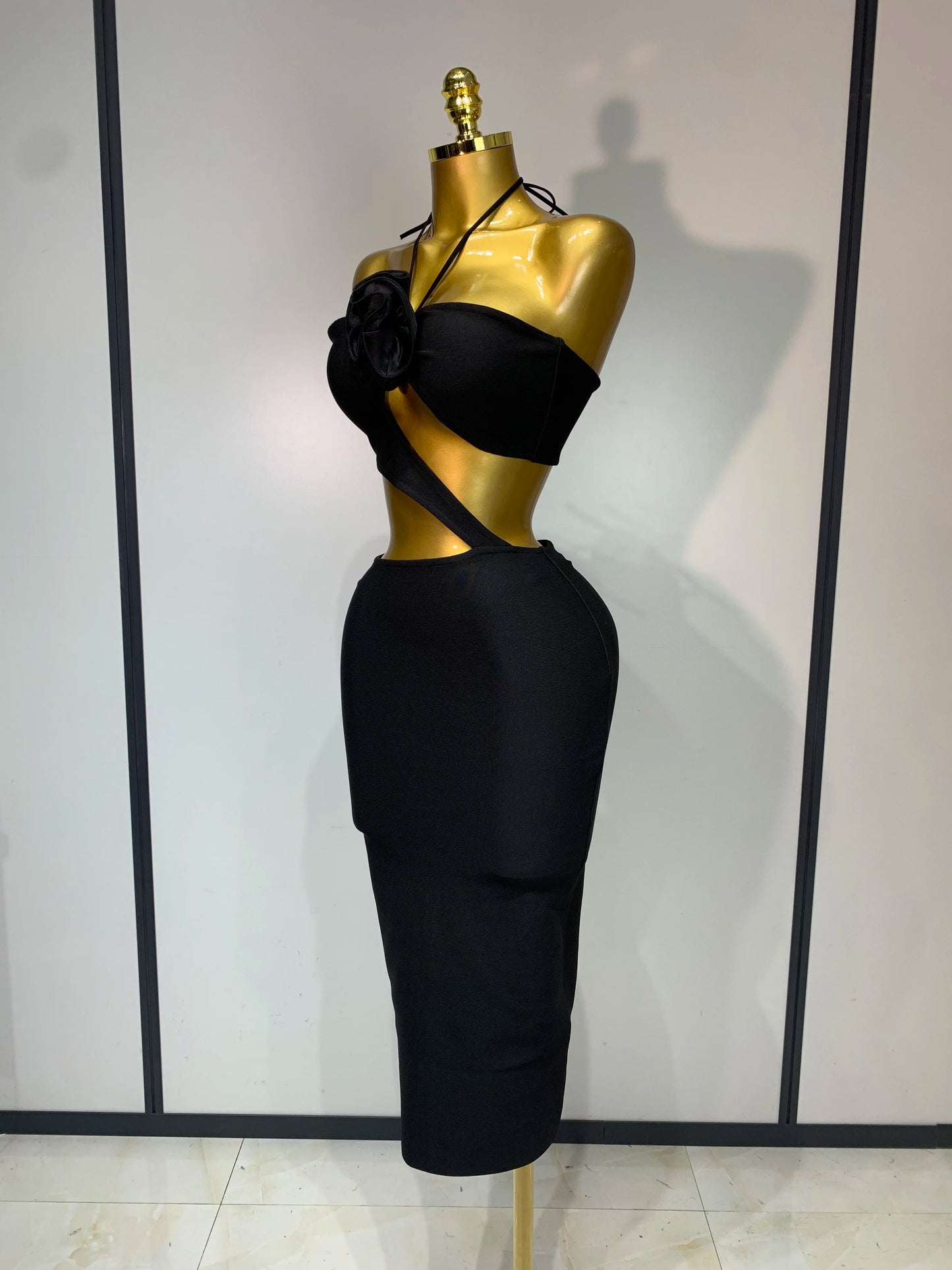 Women Sexy Halter Backless Black Bodycon Midi Bandage Dresses Elegant Evening Club Party Luxury Birthday Cocktail Prom Gown