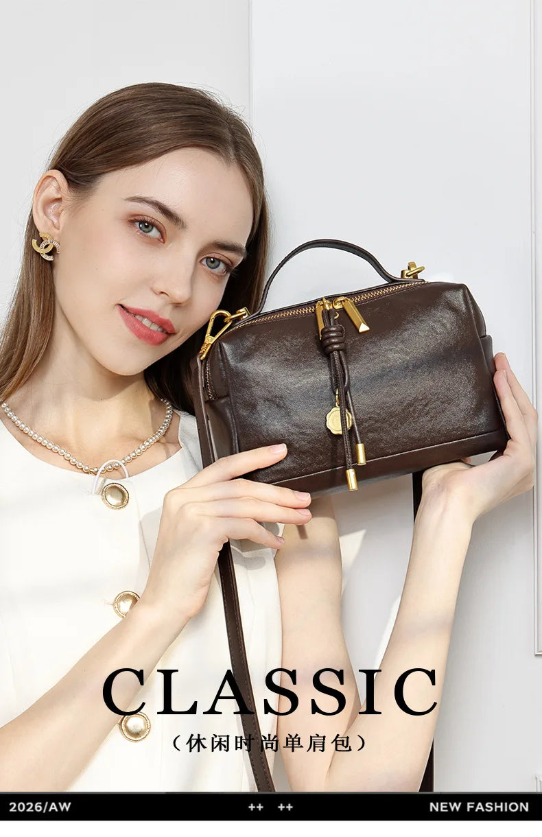 YANATARI Luxury Handbags Female Crossbody Bags Shoulder Bag Women Bags New Fashion 2026 Genuine Cowhide Leather Satchel