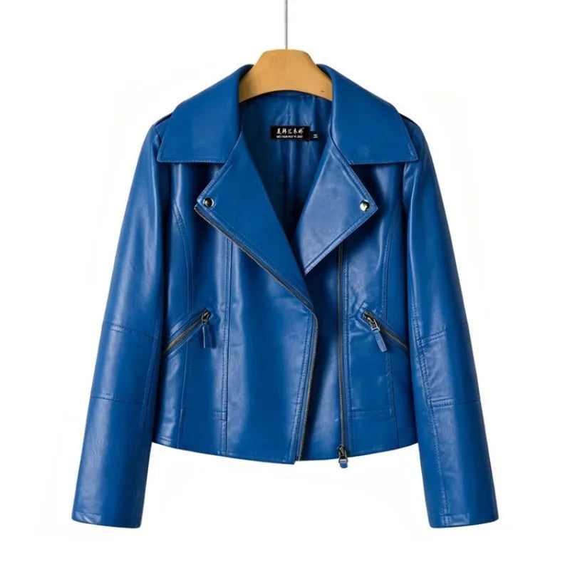 2026 Fashion Pink Black Leather Jacket Women's Short Coat Spring Autumn Zip-up Loose PU Leather Outerwear Student Casual Jackets