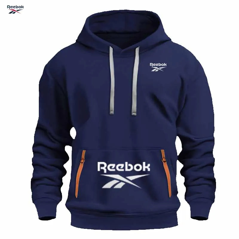 Reebok Men's Sports Sweatshirt, Loose and Casual, Pullover Hooded Shirt, Plain Color with Multiple Pockets Design, Simple and Li