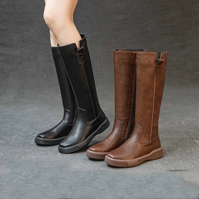 Koznoy 4cm Cow Genuine Leather Microfiber High Top Rubber Knee High Booties Women Chimney Autumn Boots Spring Fashion Shoes
