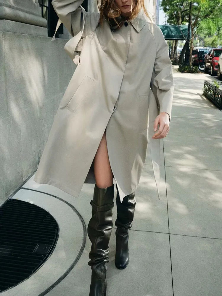 Spring New Arrival Women's Ele Long Sve Windbreaker with Belt Slimming Design Simple Collar Coat Commute Sle Regular...