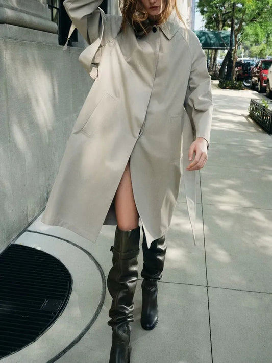 Spring New Arrival Women's Ele Long Sve Windbreaker with Belt Slimming Design Simple Collar Coat Commute Sle Regular...