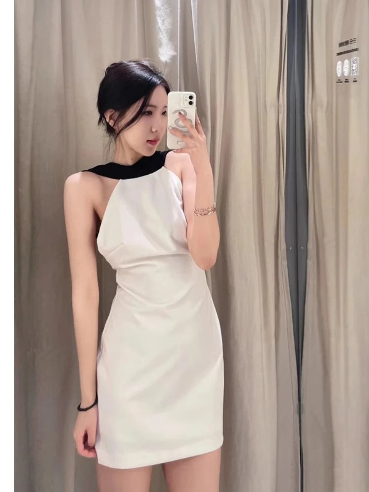 Women's Dress 2025 Halter White Mini Dress Off Shoulder Elegant Party Dresses Woman Summer Backless Short Dresses Vestidos Sexy