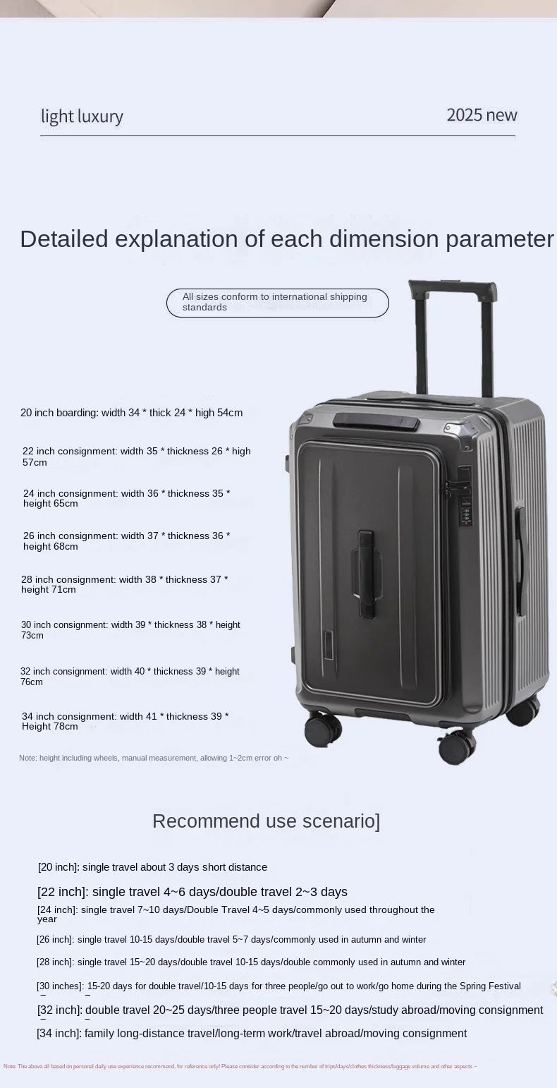 Large Size Expandable Suitcase 32/34 inch Side Opening Travel Luggage Large Capacity Check-in Box with Brake 5 Wheels Trolley Ca