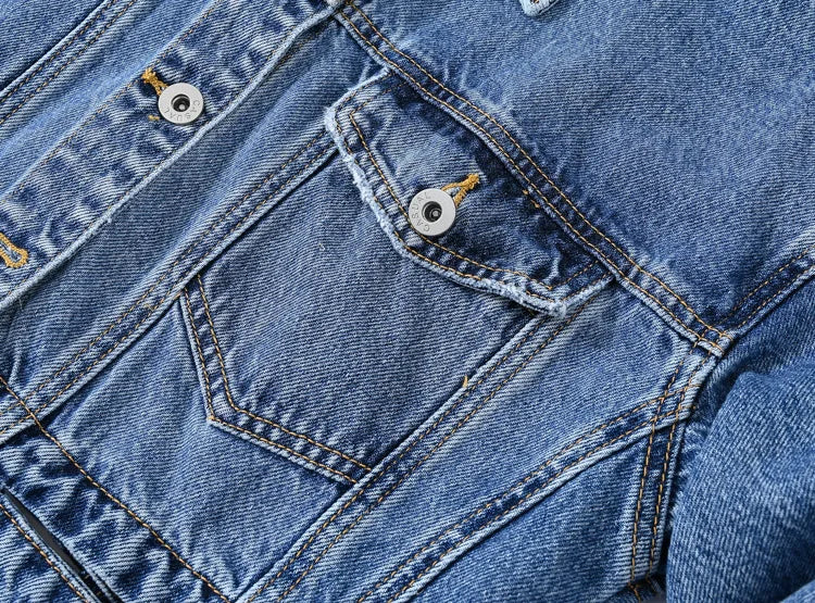 2026 Women's Blue Shorts Denim Jacket, Fashion Casual Coat Black Lapel Single-breasted Long-sleeved Female Overcoat S-XXXL