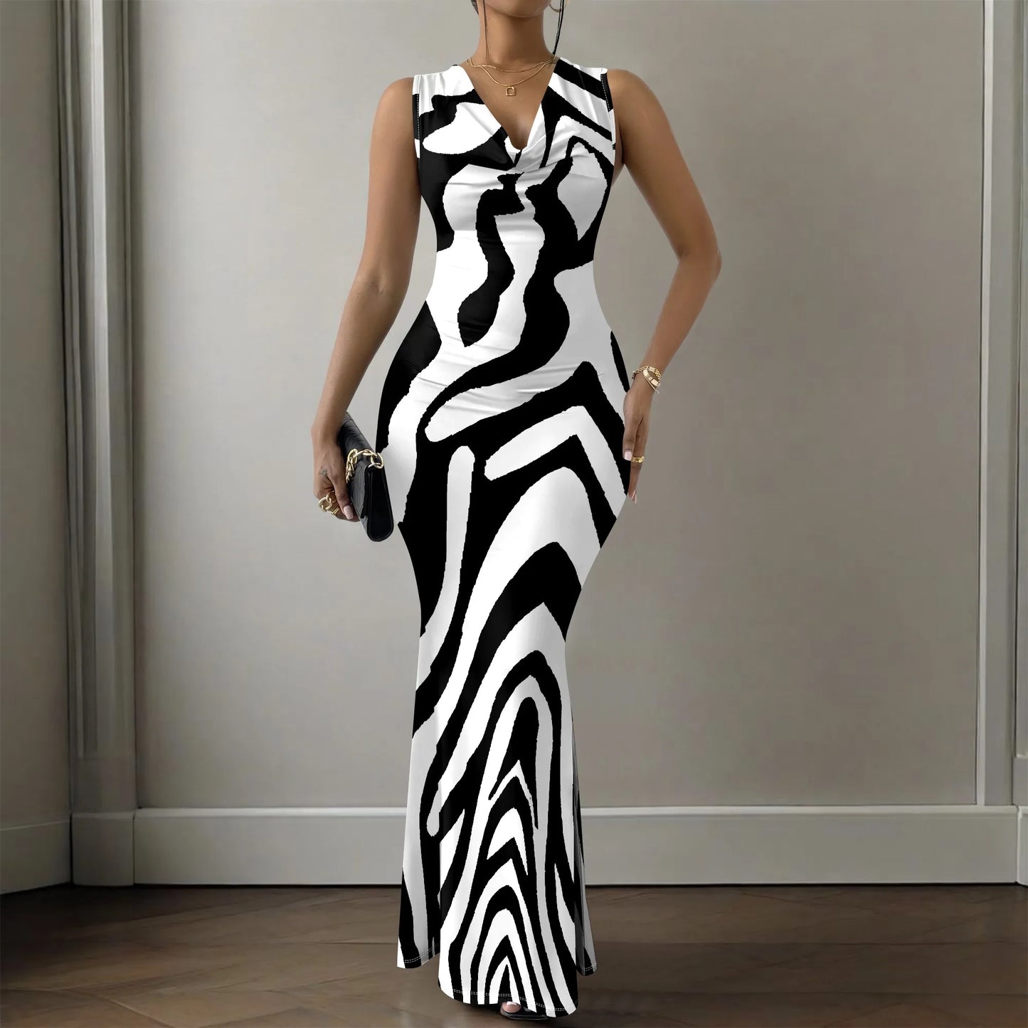 Womens Sexy Casual Dresses Colorful Geometric Off-Shoulder Maxi Dress  Artistic Party Evening Resortwear Swing Neck Dress