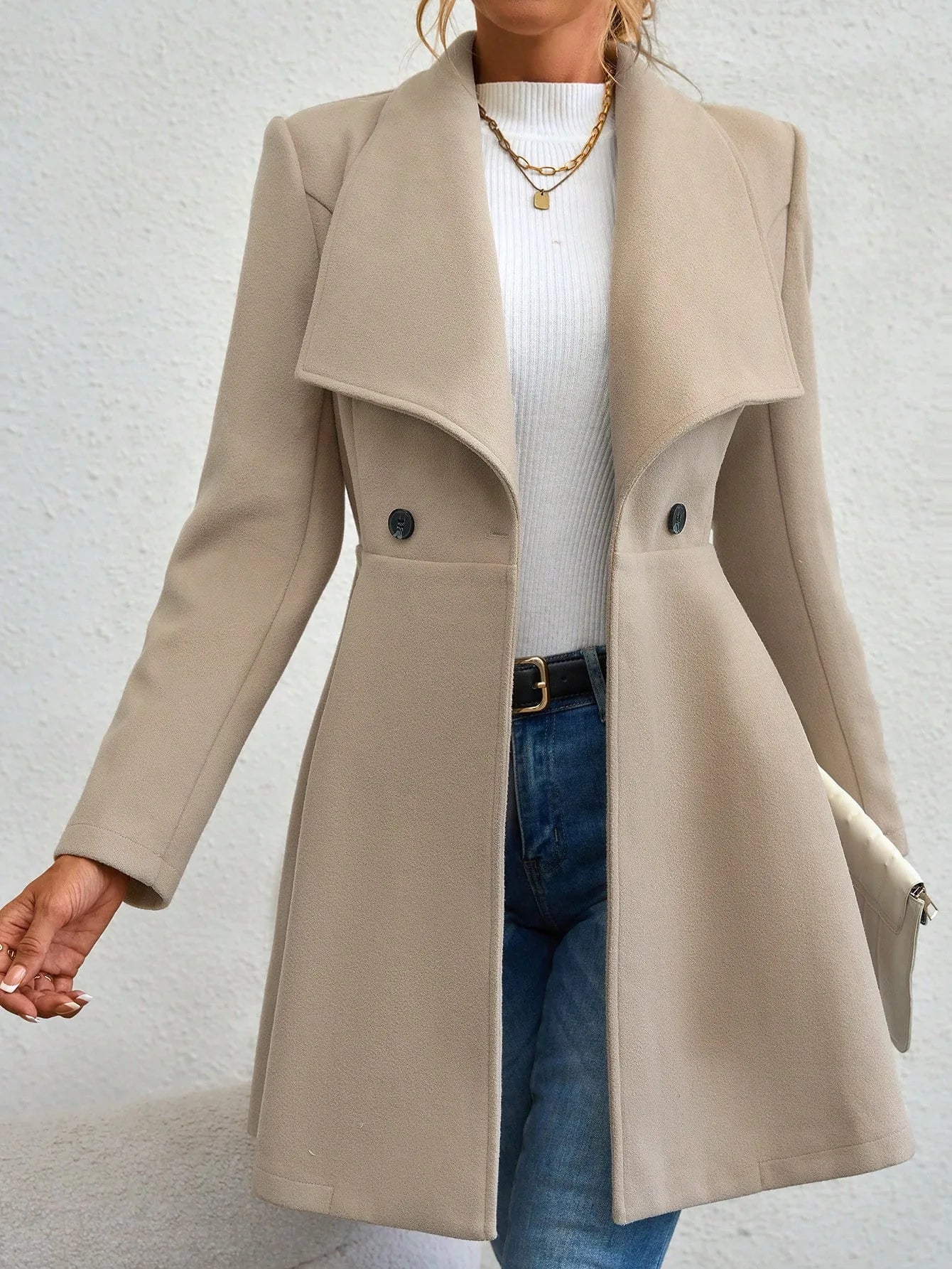 Autumn Winter Women Coat Fashion Solid Color Lapel Collar Single-breasted Slim Fit Female Woolen Coat Mid Length Lady Overcoat
