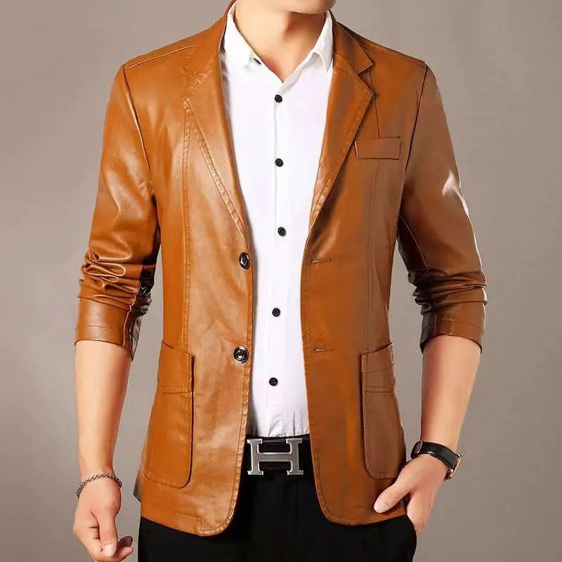Autumn Winter Male Korean Fashion Casual PU Leather Jacket Hombre Thick Warm Add Velvet Buttos Coat Men All-match Outwear Top