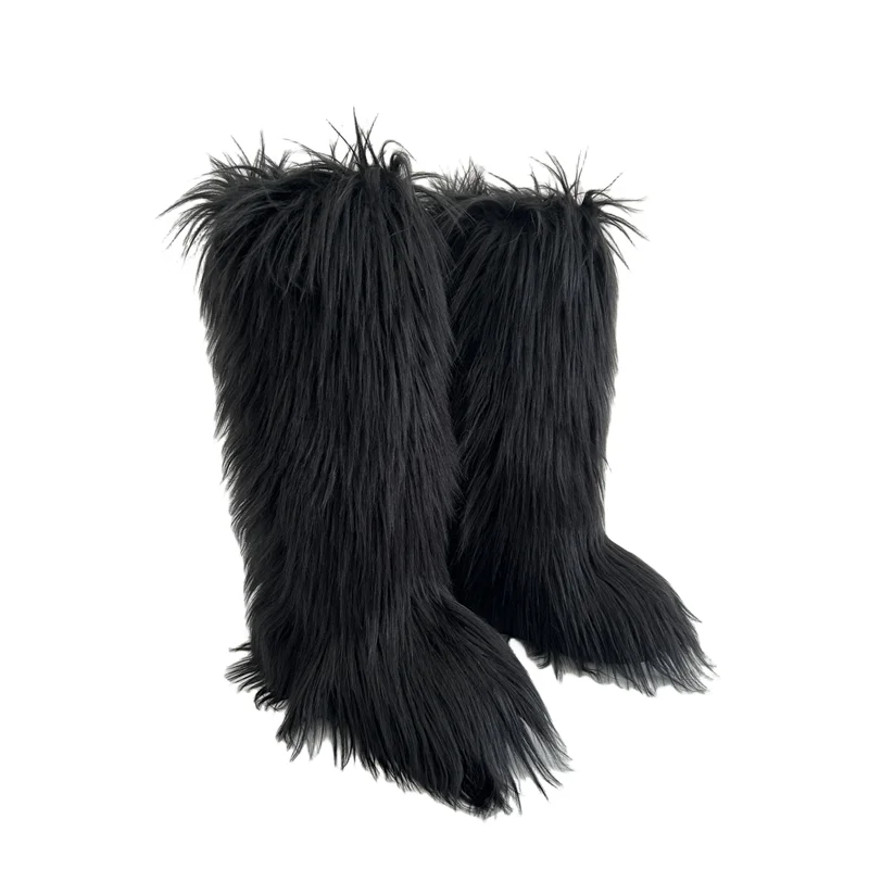 Hot Sale Ins Fashion Long Women Furry Boots Winter Knee Length Keep Warm Ladies Snow Boots