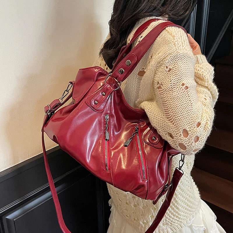 Retro Brand Roomy Shoulder Bag Female Luxury Solid Color Classic Crossbody Bag Large Capacity Style Soft PU Leather Tote Bag