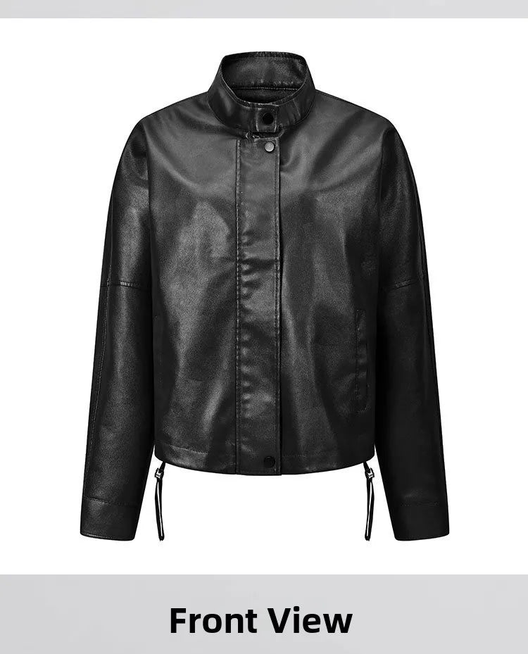 Fashionable Short Casual 3D Leather Jacket Women's Stand Collar Leather Coat Autumn 2026 Thick Synthetic Leather No Brand