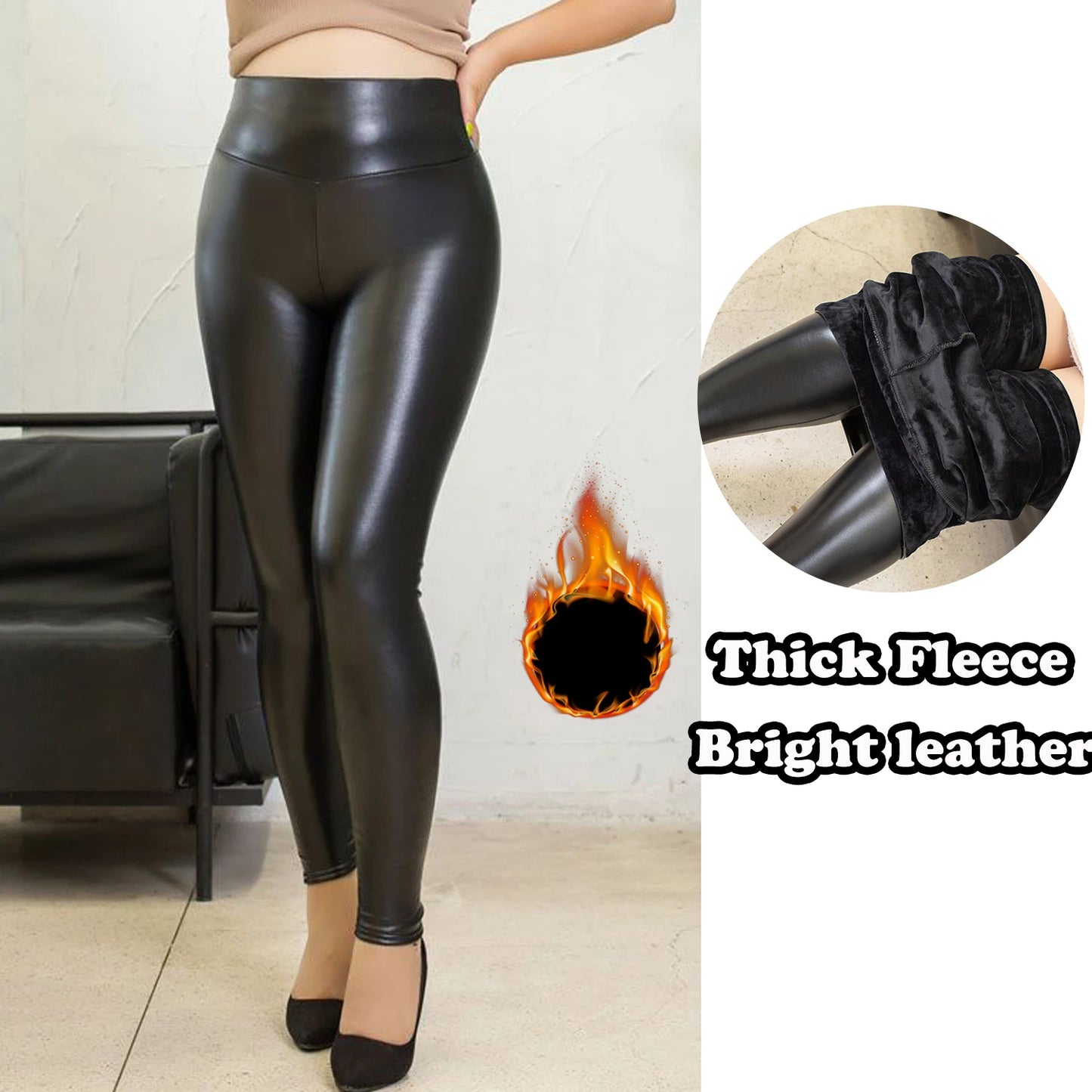 Hot Women PU Leather Leggings Black Leather Pencil Pants Female High Waist Sexy Skinny Thin Leather Trousers Stretchy Leggins