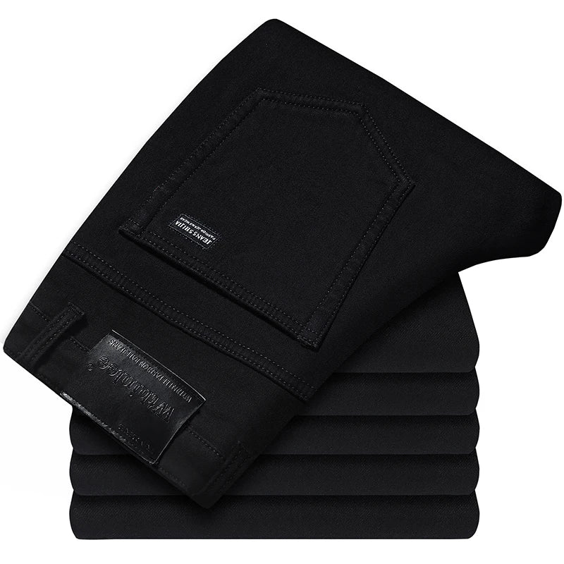 Spring Autumn Men's Smart Jeans Business Fashion Straight Regular Blue Stretch Denim Trousers Classic Men Plus Size 28-40