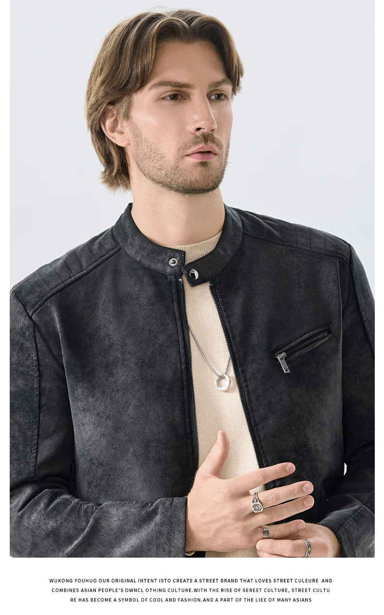 Men's PU Leather Jacket Faux Fur Leather Jacket Thickened Plush Autumn Winter Warm Leather Jacket High-End Business Leather Coat
