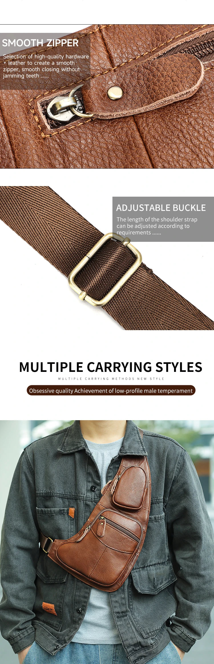 Men Genuine Leather Sling Cross Body High Quality Chest Bag Multi-Pockets Casual Male Cowhide Shoulder Bag Backpack Rucksack