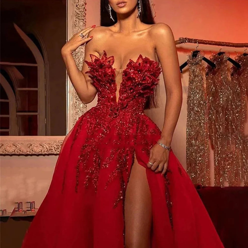 Elegant Gorgeous Satin Evening Dresses For Women Fashion Sexy Backless Off Shoulder Sleeveless High Split Customized Prom Gowns
