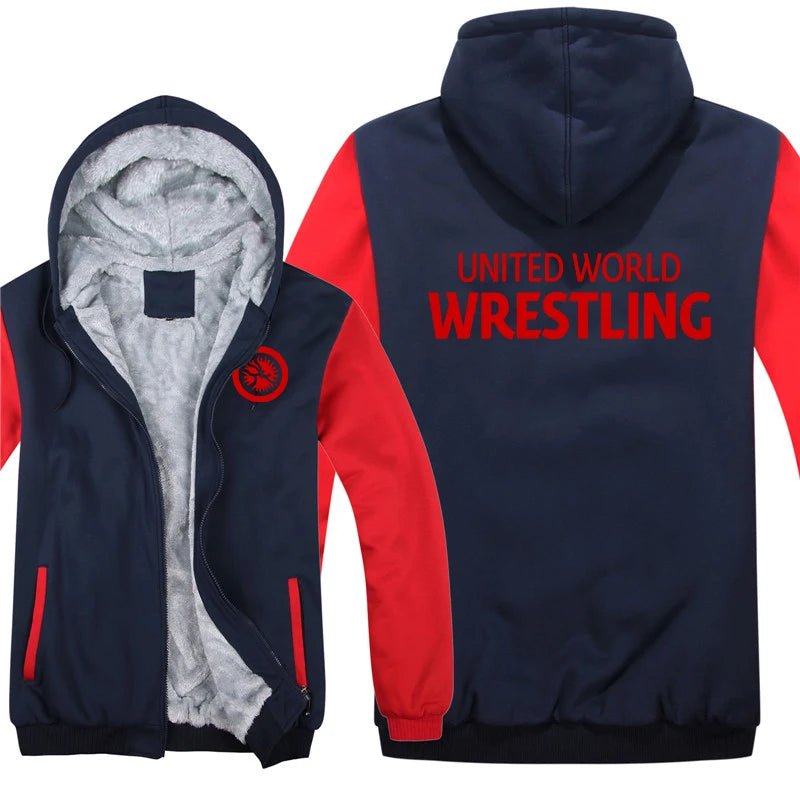 United World Wrestling UWW Men Hoodies Sweatshirts Autumn Winter Warmer Thicken Fleece Fashion Coats Harajuku Top