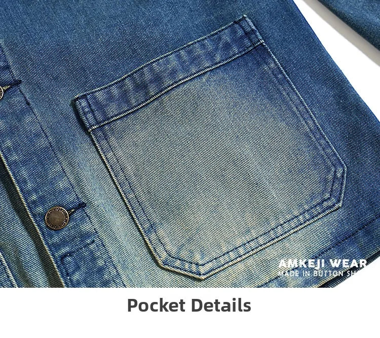 American Retro Thickened Heavyweight Men's Denim Jacket Casual Autumn Winter Workwear Outerwear Standard Fit Multi-Pocket Washed