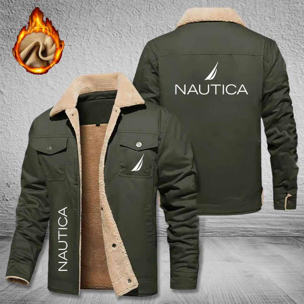 NAUTICA Men's Fleece-Lined Jacket, Warm Windproof Winter Cotton Coat, Casual Work Multifunctional Outdoor Men's Jacket