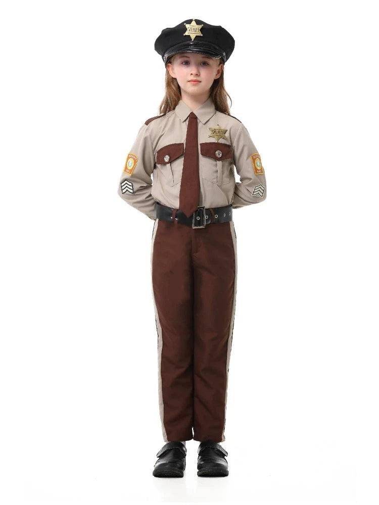 Unisex Sheriff Cosplay Costume Police Uniform Full Set Long Sleeve Halloween Carnival Party Stage Performance Dress Outfits