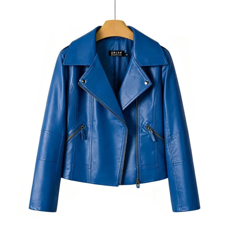 2026 Fashion Pink Black Leather Jacket Women's Short Coat Spring Autumn Zip-up Loose PU Leather Outerwear Student Casual Jackets