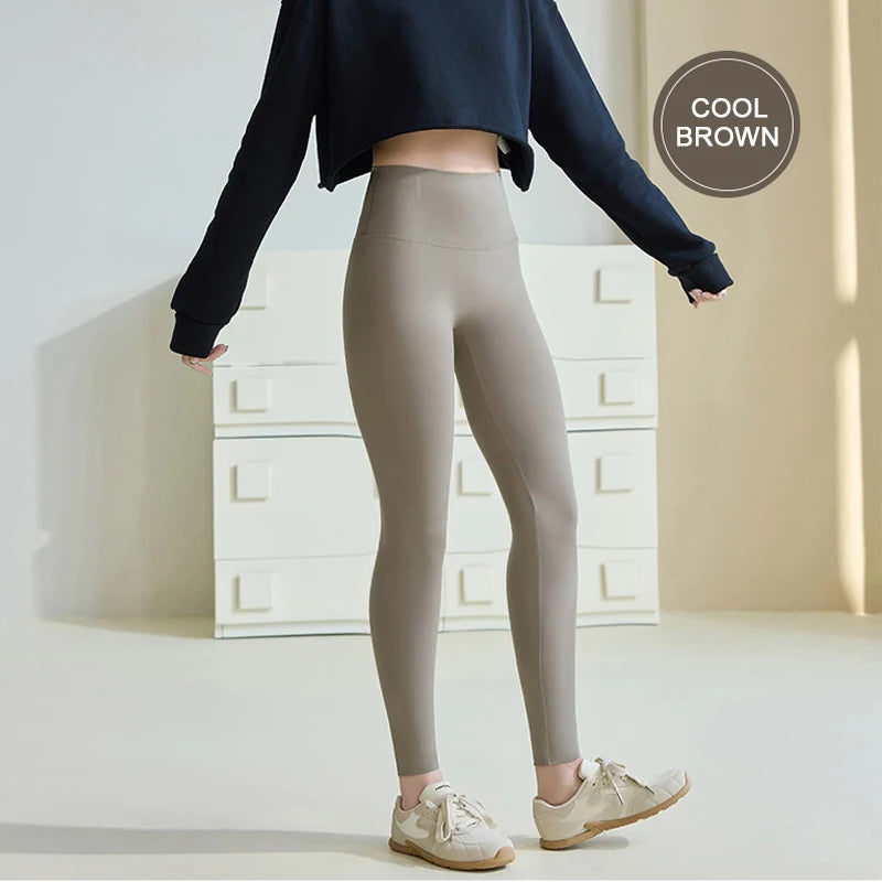 BIVIGAOS Spring Summer Back Pocket Nude Feel Sharkskin Leggings Women Fish Bone High Waist Push Up Sport Fitness Running Legging