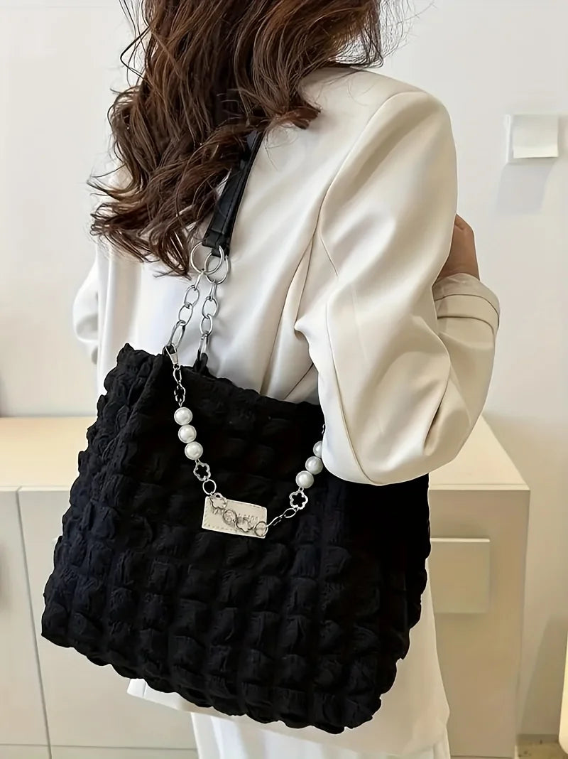 Chic Cloud Tote Bag Large Capacity Nylon Women's Shoulder Bag with Zipper Closure Polyester Lining, Perfect for Commuting Outing