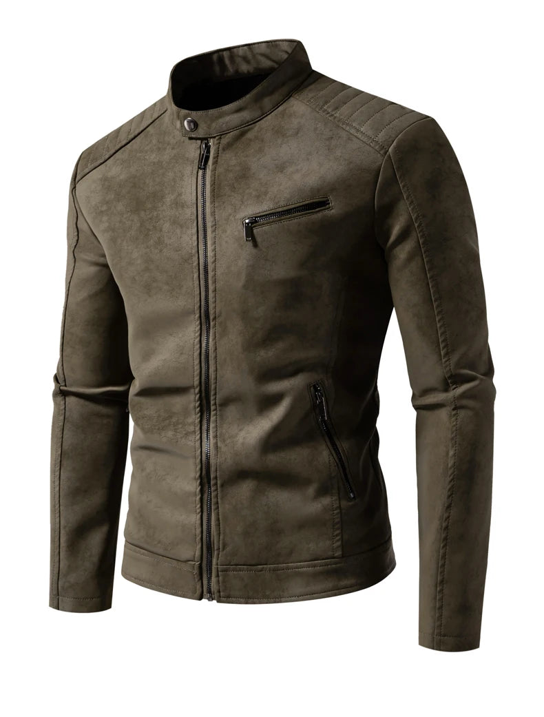 Men's PU Leather Jacket Faux Fur Leather Jacket Thickened Plush Autumn Winter Warm Leather Jacket High-End Business Leather Coat