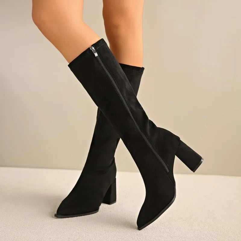 Sexy High Heels Women's Long Boots Fashion Elegant Suede Shoes 2026 Pumps Party Winter Boots New Suede Knee High Boots Mujer