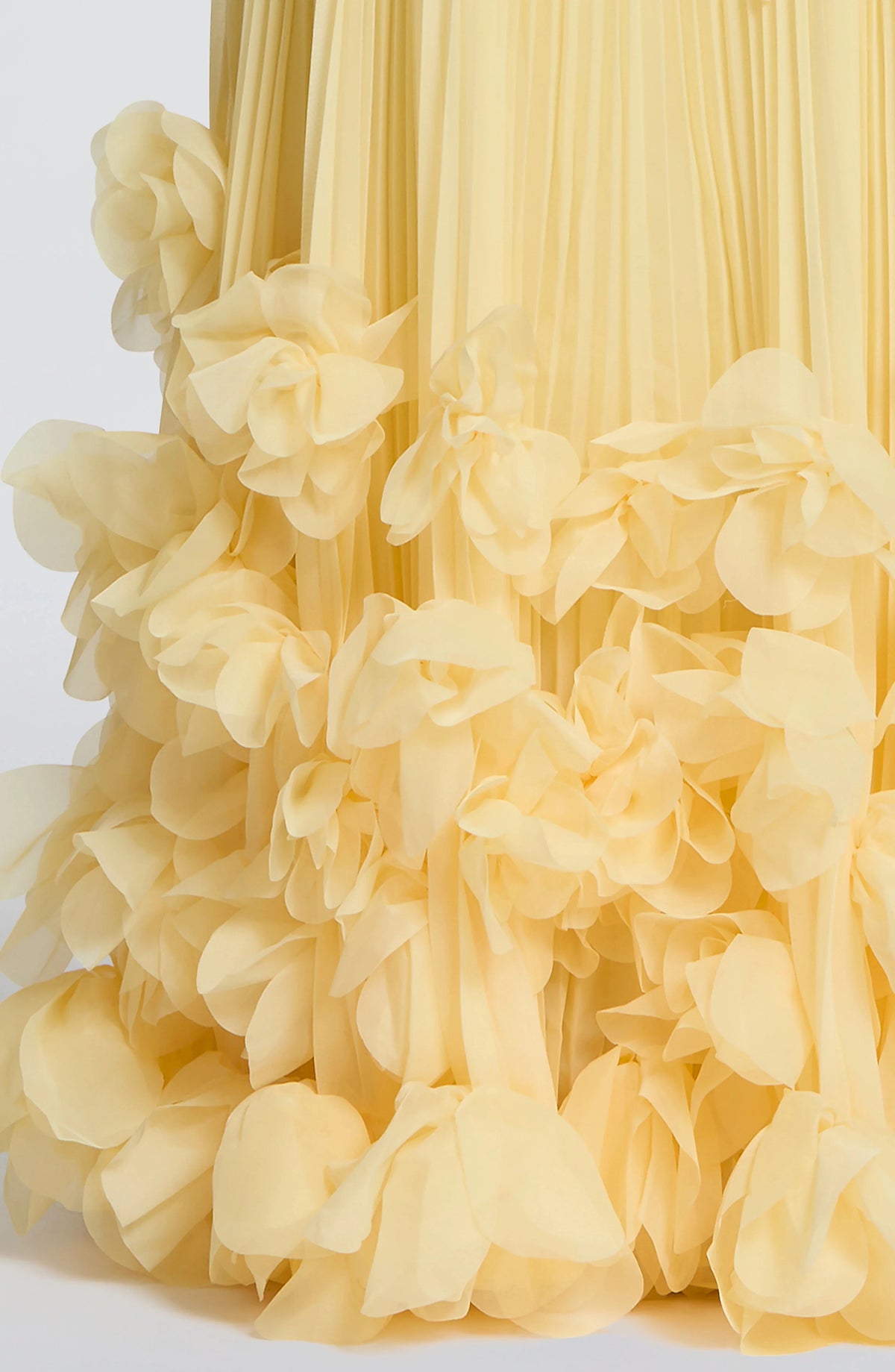 Sexy Lemon Strapless Corset Maxi Gown Sleeveless Corset Pleated Chiffon 3d Floral Hem Flowy Skirt Formal Evening Party Wear