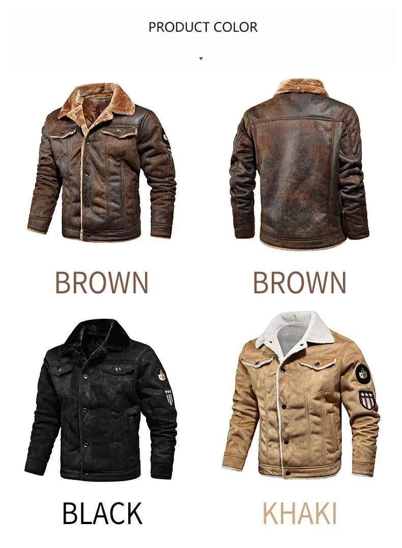 High Quality Leather Jackets Casual Man Winter Fleece Motorcycle Faux Leather Jacket Male Anti-wind Lapel Zipper Jackets Men
