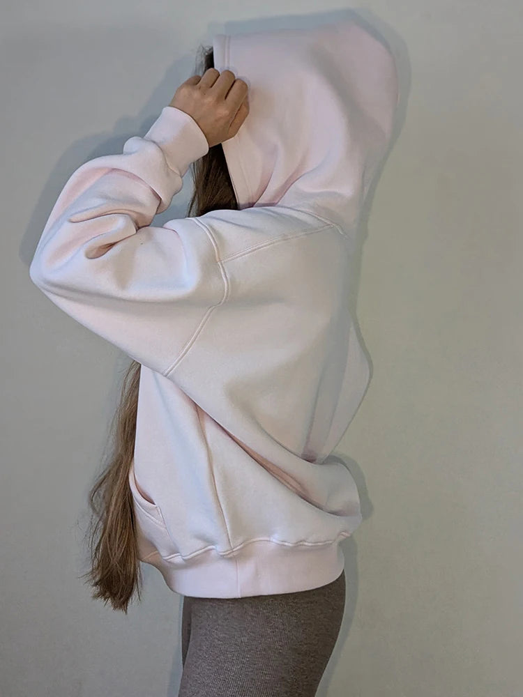 Winter Warm Hoodies Oversized For Women With Fleece Inside Yellow Thick Sweatshirts With Hooded Women Pink Hoodies Velvet Winter