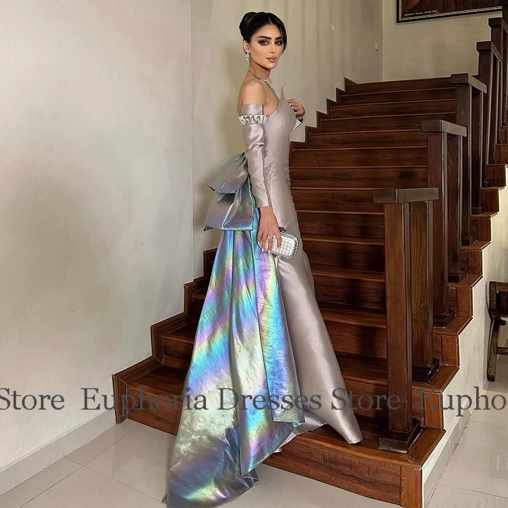 Elegant Party Dresses Woman Satin Mermaid/Trumpet Formal Evening Dress Grey Sweetheart Watteau Train Women's Evening Ball Gown