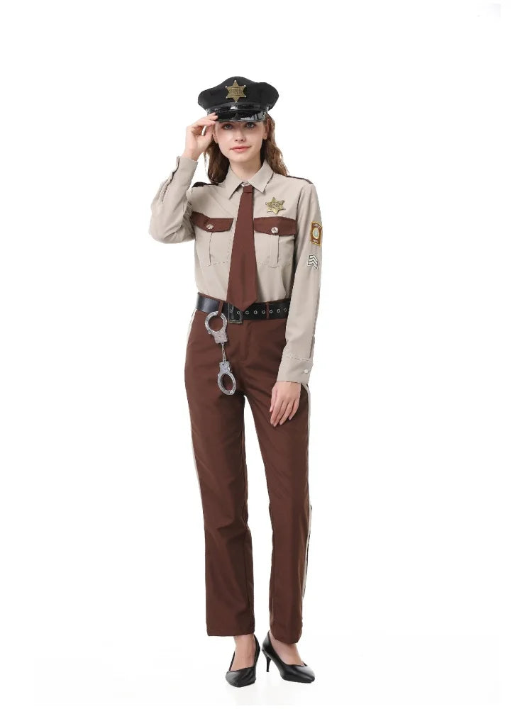 Unisex Sheriff Cosplay Costume Police Uniform Full Set Long Sleeve Halloween Carnival Party Stage Performance Dress Outfits