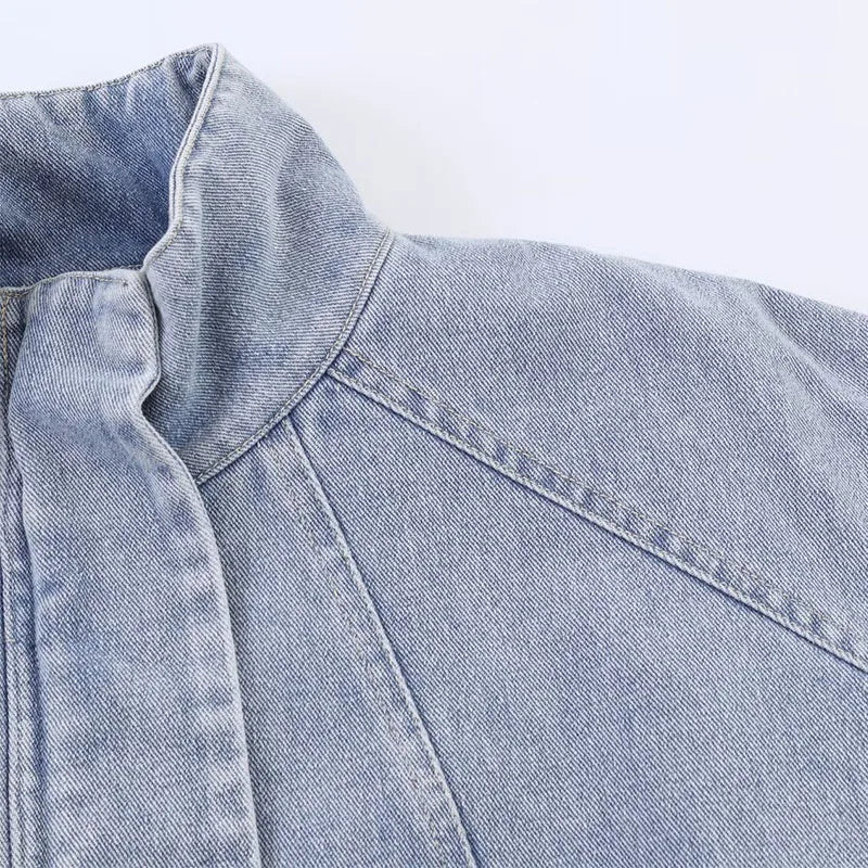UETEEY Fashionable Versatile Loose Long Sleeve Denim Jacket Women's Cross-Border  Street Style Thickened Zipper Closure