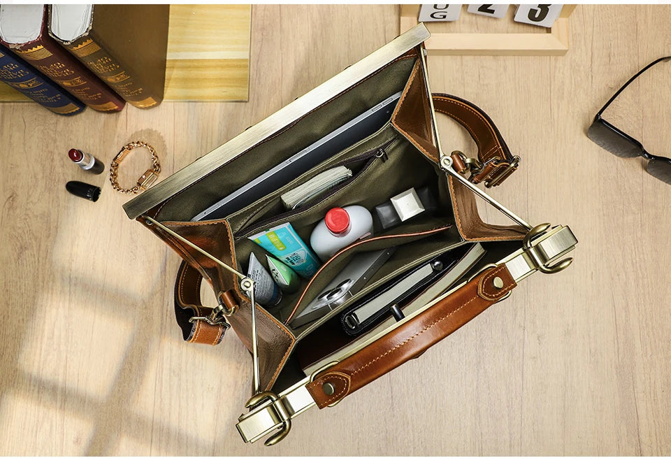 CONTACT'S Genuine Leather Top Handle Bags for Women Sling Shoulder Bags Tote Bag Handbags Metal Frame Female Bags Office Ladies