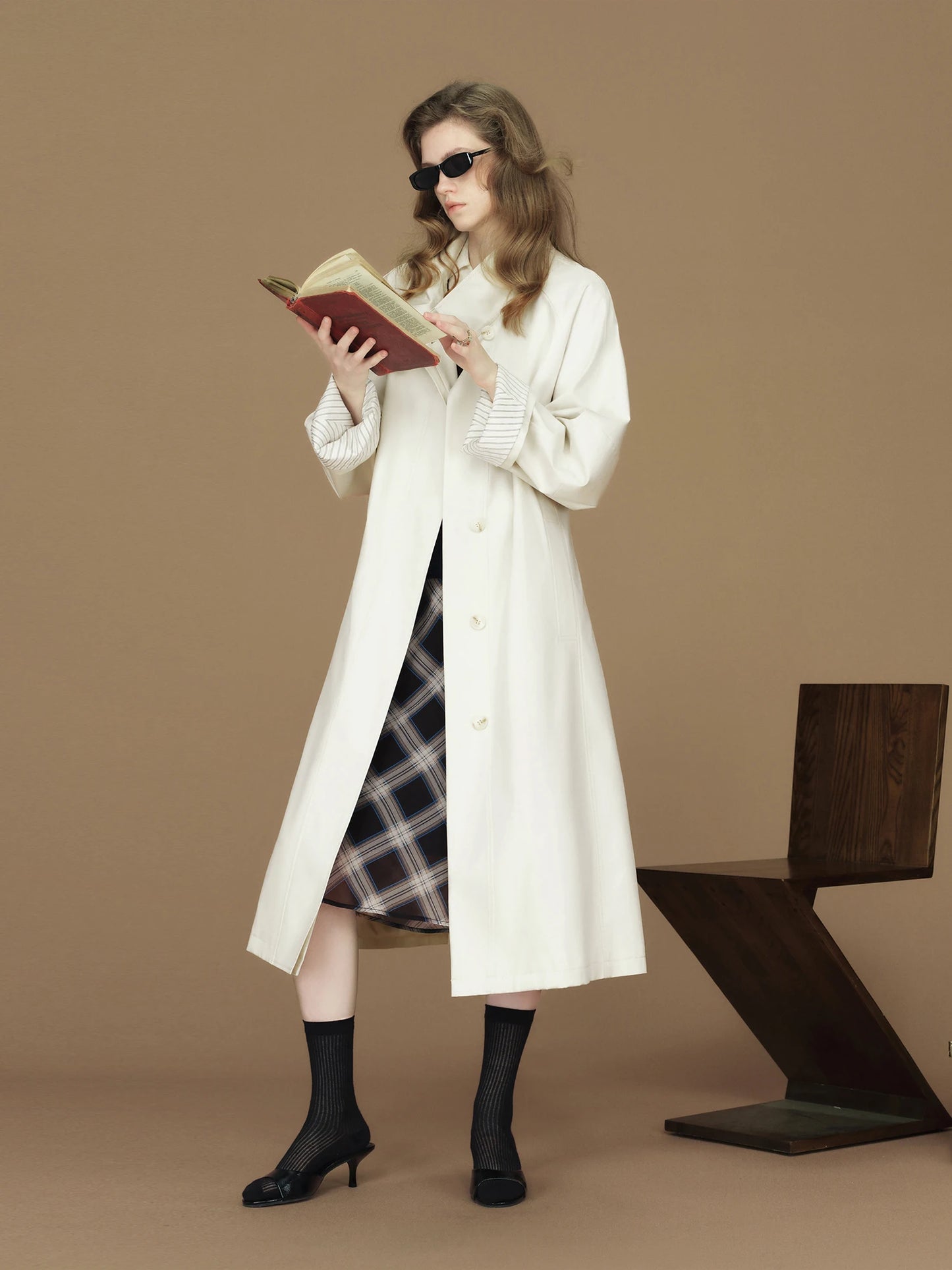 FSLE 2026 Womens British Trench Coat Contrast Cuff Stand Collar Heritage Workwear Style Pink Black Khaki Short Long Trench Coat