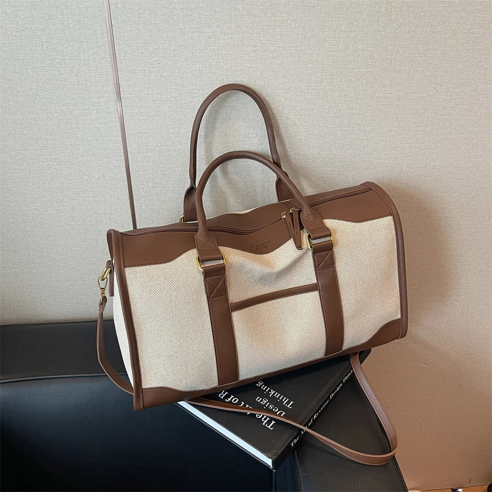 Oversized Travelling Handbags For Women Cotton Fabric Large Capacity Airplane Luggage Bag Simple Fashion Shoulder Crossbody Bags