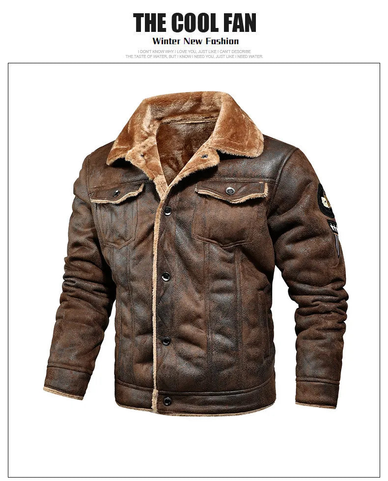 High Quality Leather Jackets Casual Man Winter Fleece Motorcycle Faux Leather Jacket Male Anti-wind Lapel Zipper Jackets Men
