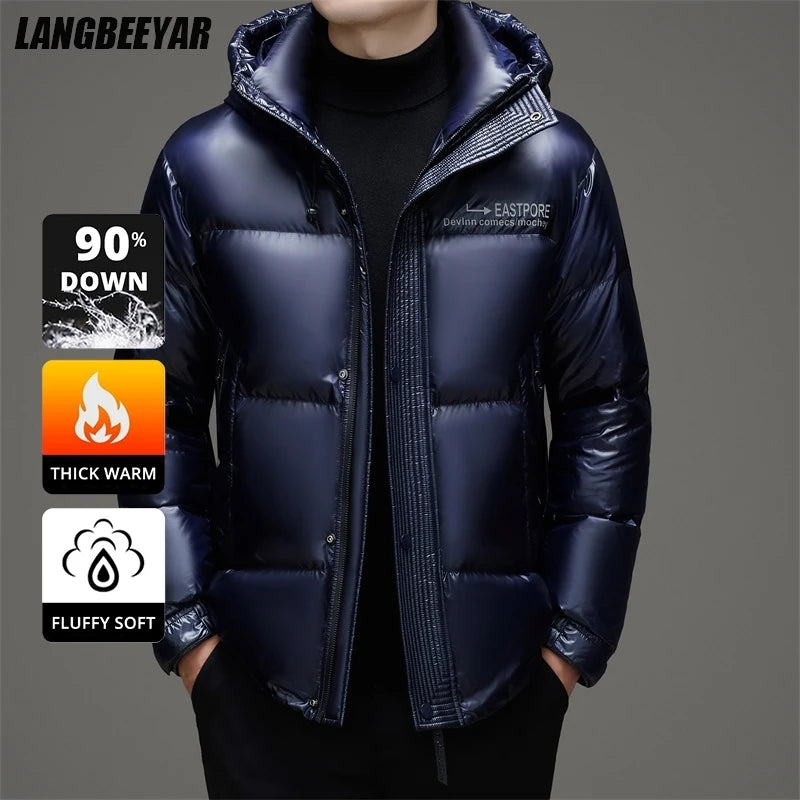 High End Thick Brand Casual Fashion Shiny Men Down Jacket Winter Warm Hooded Designer Parkas Windbreaker Puffer Feather Coats