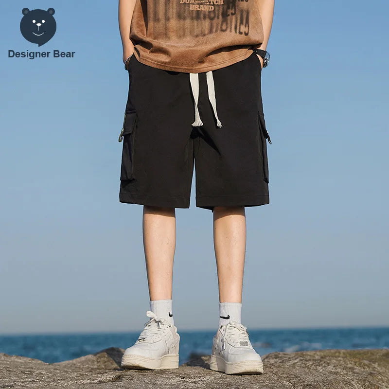 Brand Clothing Summer Men's Cargo Shorts Casual Baggy Multi-Pocket Drawstring Streetwear Sports Knee Length Bermuda Board Short