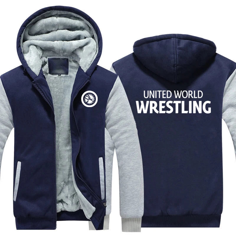 United World Wrestling UWW Men Hoodies Sweatshirts Autumn Winter Warmer Thicken Fleece Fashion Coats Harajuku Top